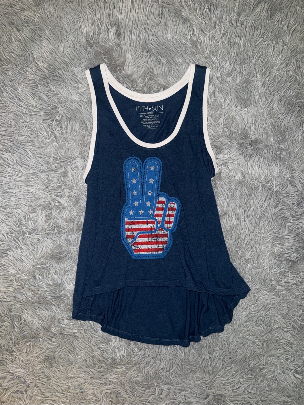 Fifth Sun Navy Tank with White Trim and Patriotic Peace Sign